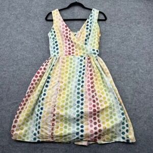 Bea Dot ModCloth Dress Women M Cotton Rainbow Polka Dot Retro Whimsical Fairy